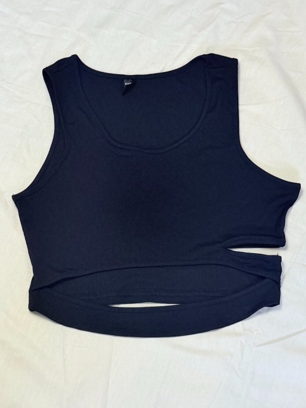 SHEIN Black Ribbed Asymmetrical Cutout Crop Tank Top XL